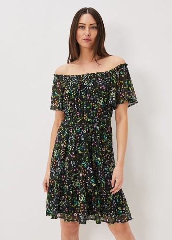 Phase Eight Zaylah Shirred Floral Mesh Dress Black/Multicolor Canada | PJMDOG-463